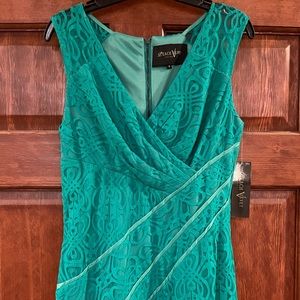 Peach Velvet Emerald Green Lacy Dress